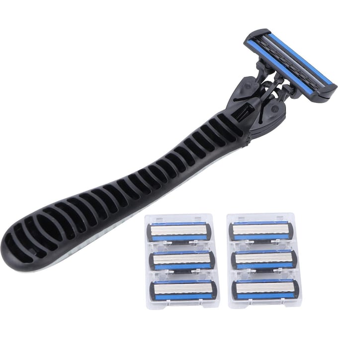 Handmatig Scheermes Set 6 Lagen Mes Herbruikbare Scheermes Handvat 6 Navullingen Heren Scheerapparaten Zilver Wit black
