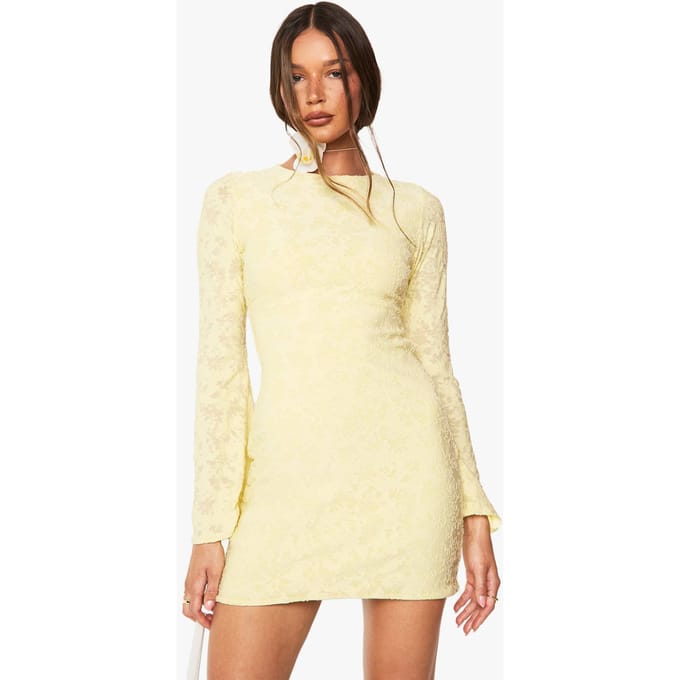 boohoo Dames Burnout mini-jurk met uitlopende mouwen | Lemon | Maat: 14