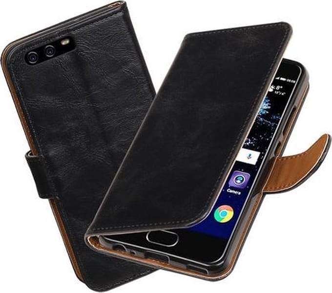 BestCases.nl Zwart Pull-Up PU booktype wallet cover hoesje Huawei P10