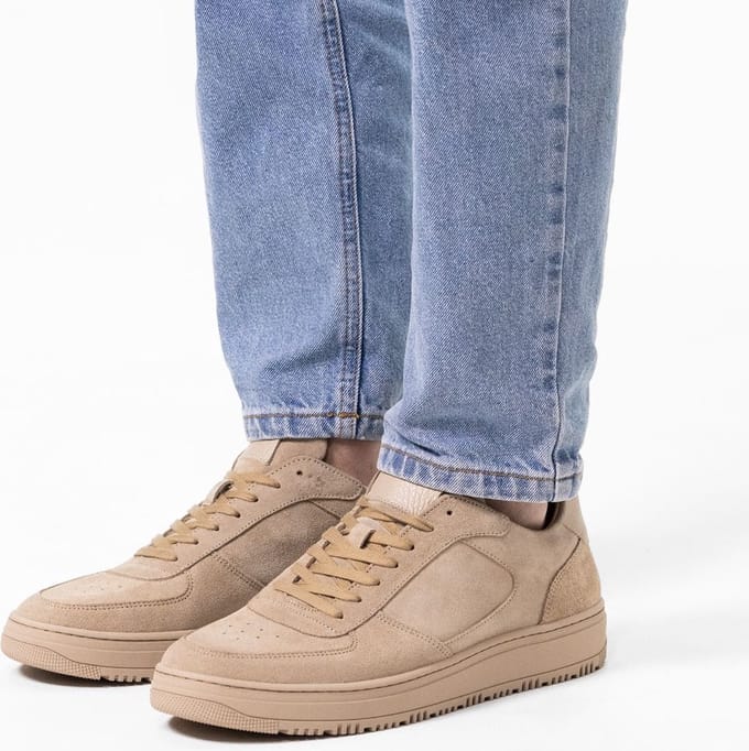 Manfield - Heren - Beige suède sneakers - Maat 41