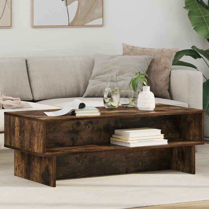 vidaXL - Salontafel - Rook - Eiken - 100 - x - 46 - x - 35 - cm - Bewerkt - hout