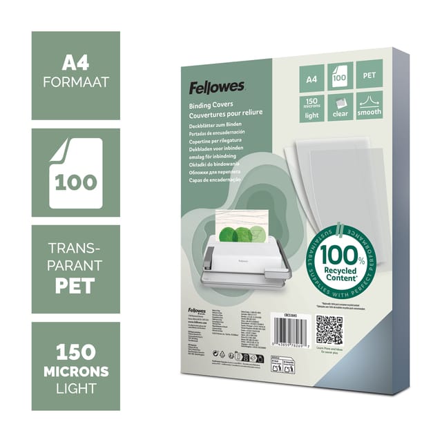 Voorblad Fellowes A4 PET 150micron recycled 100 stuks