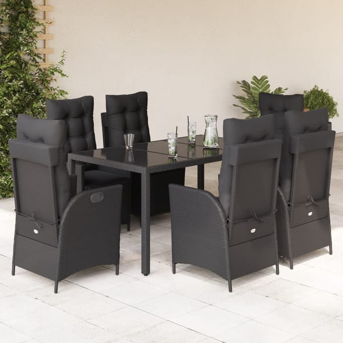 vidaXL - 7-delige - Tuinset - met - kussens - poly - rattan - zwart