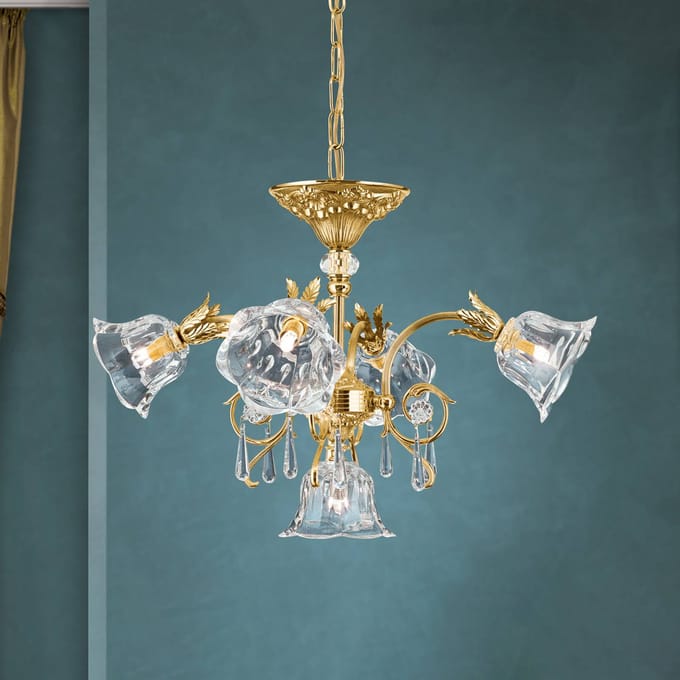 ORION Hanglamp La Boheme, goud, 5-lamps, kristalglas