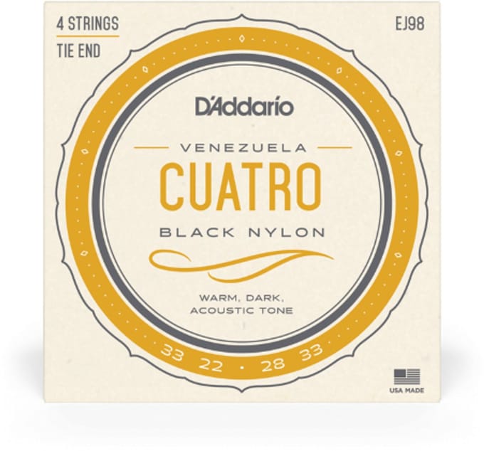 D'Addario Cuatro-Venezuela, 4-snarig, zwart nylon EJ98