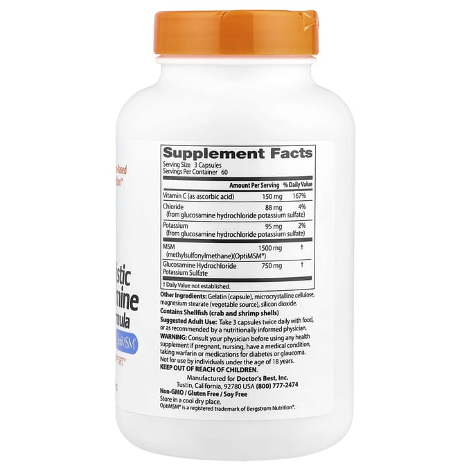 Doctor's Best, formule glucosamine MSM aux effets synergiques avec OptiMSM®, 180 capsules