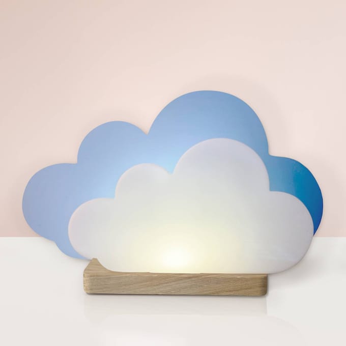 Elobra LED tafellamp Wölkchen, blauw, hout, 3000 K, dimbaar