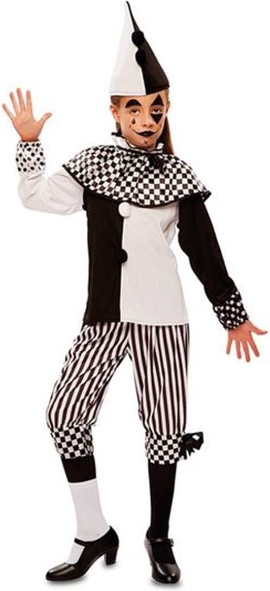 Harlekijn Kostuum Meisje Pien Zwart/Wit - 7-9 Jaar