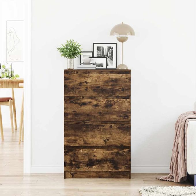 vidaXL - Dressoir - 60x35x98,5 - cm - bewerkt - hout - gerookt - eikenkleurig