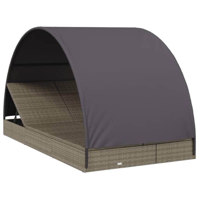 vidaXL - Ligbed - 2-persoons - met - rond - dak - 211x112x140 - cm - poly - rattan - grijs