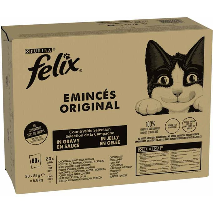 Megapack: 80x85g Felix Classic Pouches Proefvariëteit van het platteland Natte Kattenvoer
