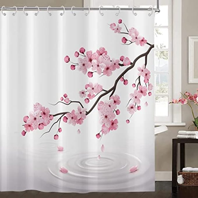 Omgoods - Douchegordijn Cherry Blossom 90 x 180 cm - Waterdicht Polyester