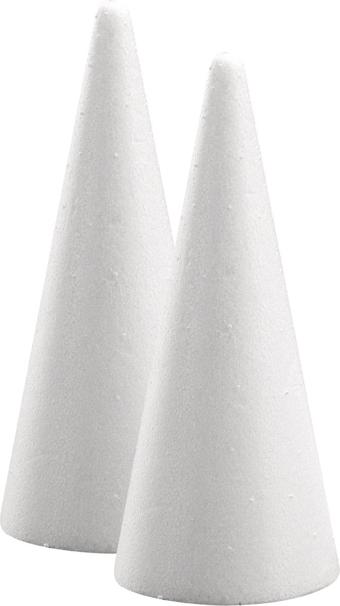 Rayher Piepschuim vorm/figuur spitse kegel - 2x - wit - H28 cm - Hobby materialen - Styrofor knutselen