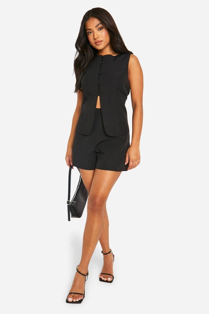 boohoo Dames Petite Getailleerd Vest | Black | Maat: 14