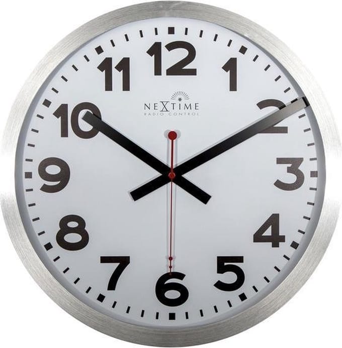 NeXtime NE-3999ARRC Wandklok Dia. 35 Cm, Aluminium, Wit, 'Station' Radio Controlled (DCF)