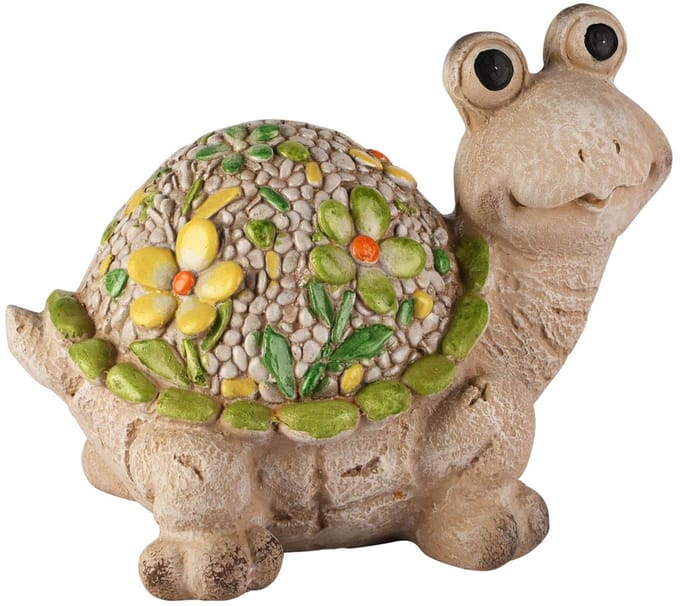 Dekoratief | Schildpad m/bloemen, groen/geel, magnesium, 32x23x26cm | A260546