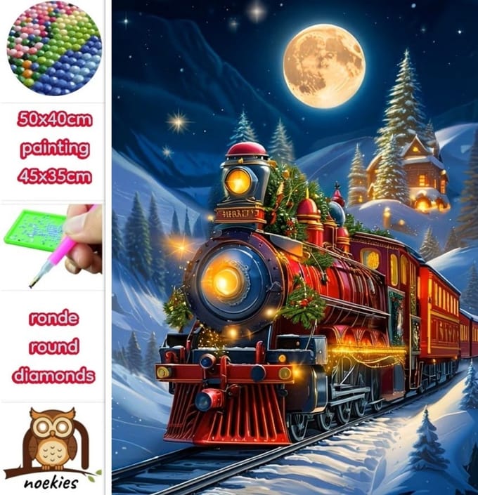 50x40cm Diamond Painting kerst trein (rond) nr 75