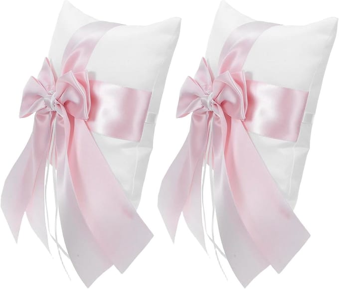 Trouwring Kussens - Ringkussens Bruiloft - Ringen Presenteren - Dubbele Lintstrik - 20x20x8.5 cm - Roze