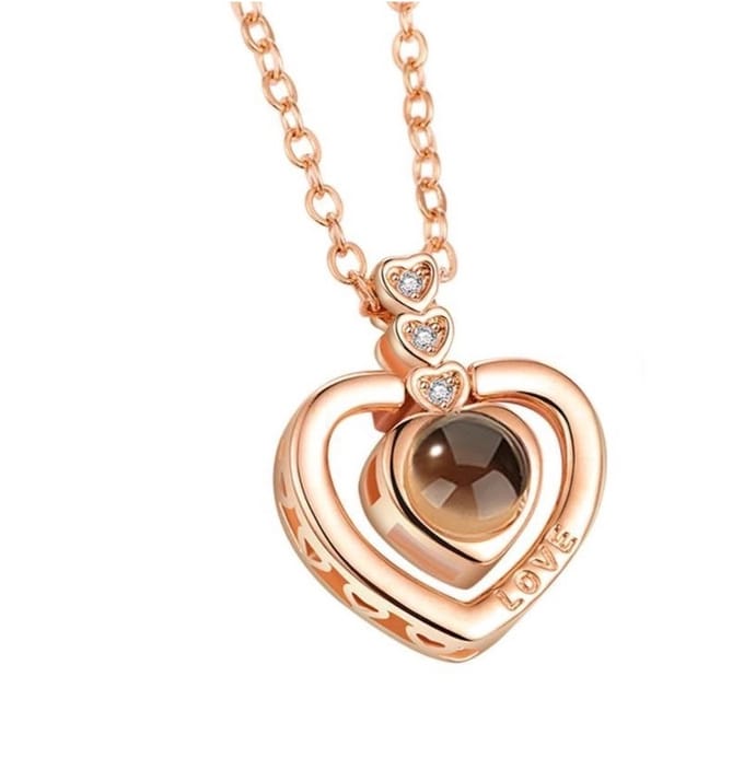 Bohm&Jager - Triple Diamanten Hart 100 Talen Ik Hou Van Je - Ketting - Rose Goud