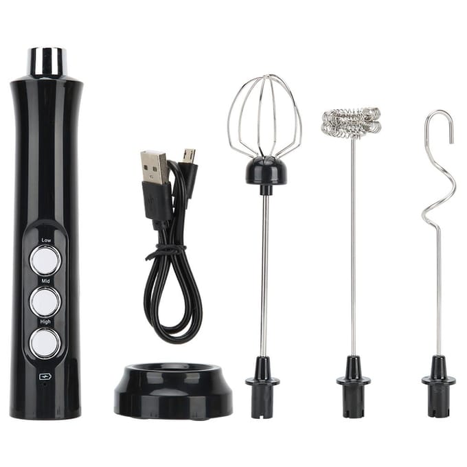 Elektrische Melkopschuimer Handheld Automatische Eierklopper Melkopschudder USB Opladen black
