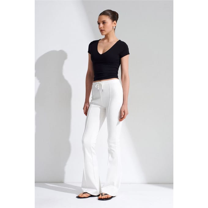 Mid-Waist Flare Jersey Broek met Touwtje
