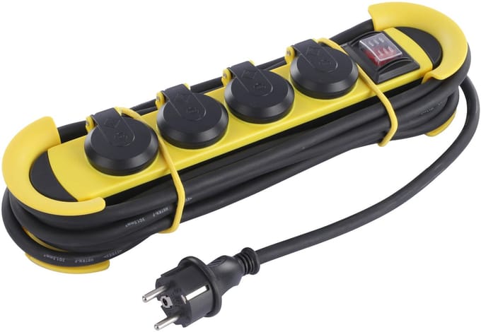 Q-Link stekkerdoos - 4-voudig - randaarde - CM-system - IP44 - 3 x 1.5 mmÂ² - 5 m - geel/zwart