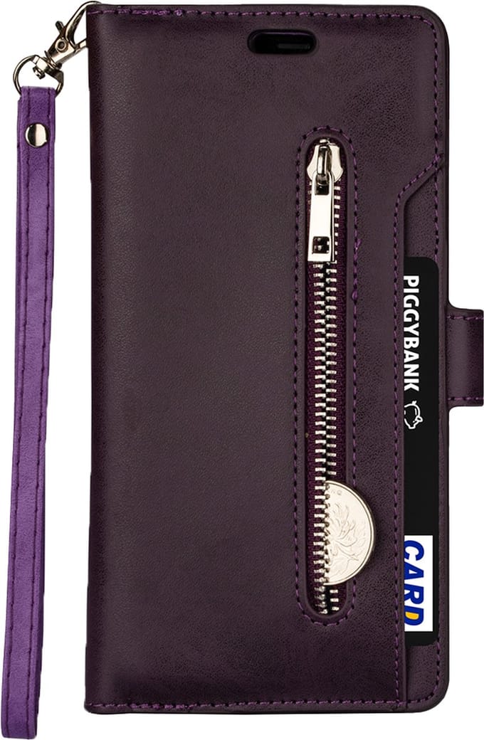 Hoesje geschikt voor iPhone 15 Plus - Bookcase - Koord - Pasjeshouder - Portemonnee - Rits - Kunstleer - Paars