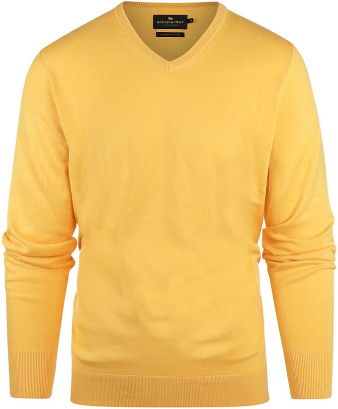 Steppin' Out Trui Cashmere V-hals Geel - Maat XXL - Heren - Pullovers