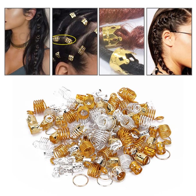 160 stuks Haarvlechtringen Dreadlocks Ring Holle Mode Haar Decoratie Accessoires beige