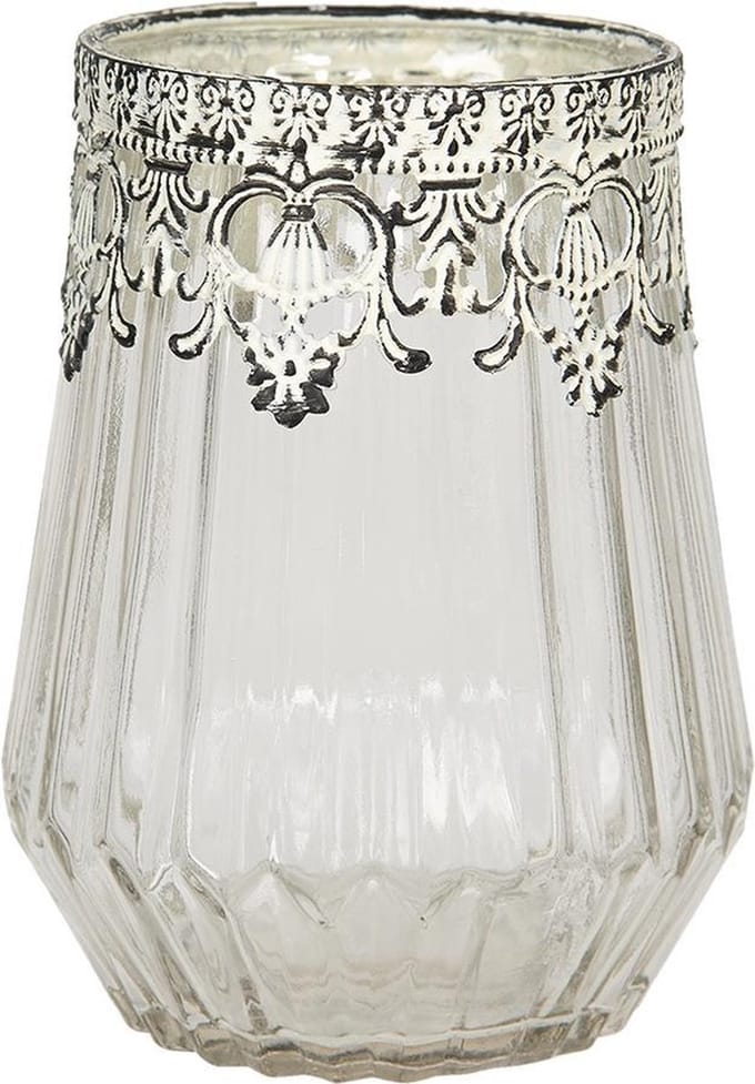 Clayre & Eef Glazen Theelichthouder Ø 12*18 cm Transparant Glas Rond Waxinelichthouder Windlichthouder