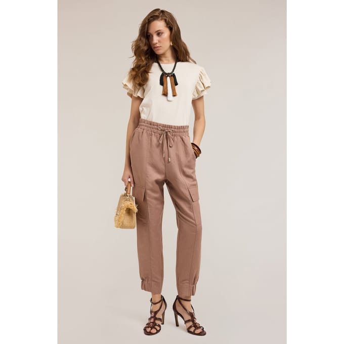 Motivi Linen-blend Cargo Joggers Beige Taglia: 42 | Pantaloni cargo Outlet | Donna | Marrone