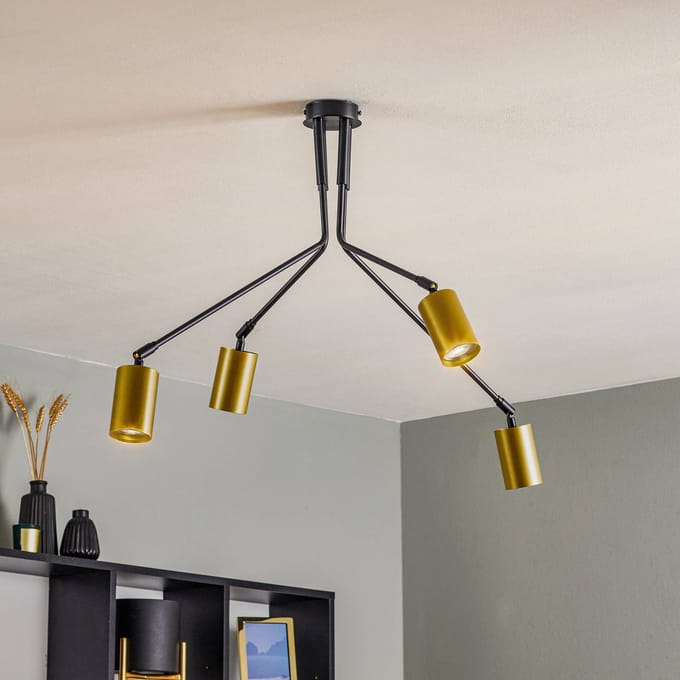 EMIBIG LIGHTING Plafondlamp Verno 4 Black in zwart en goud
