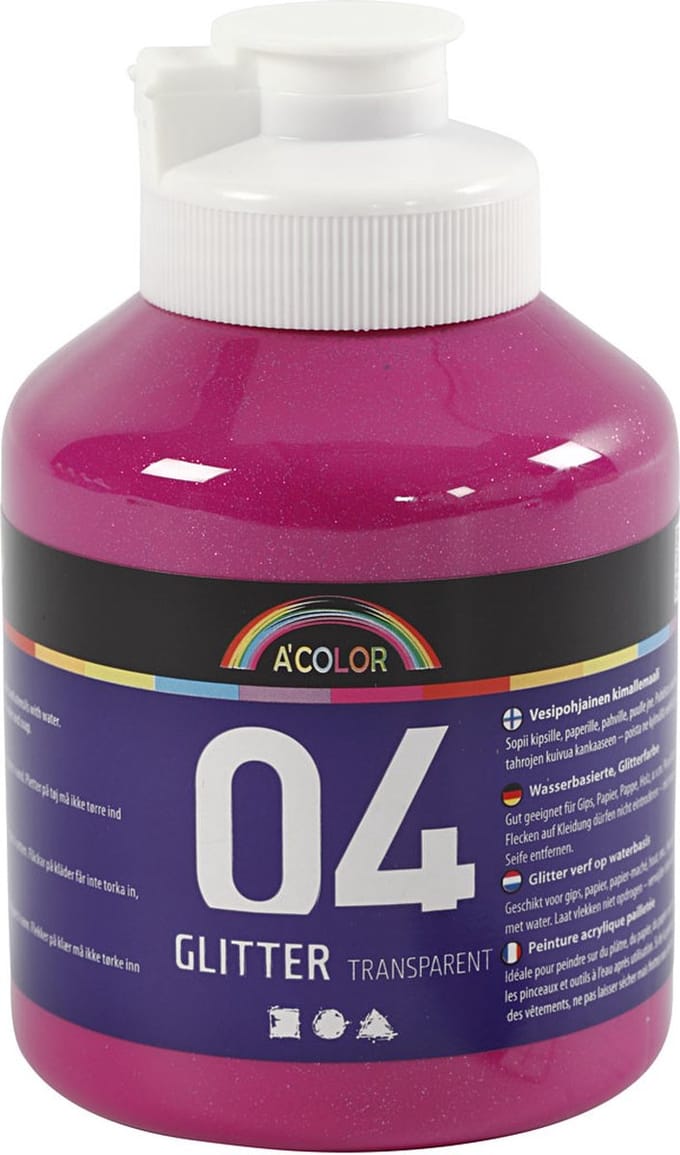 Acrylverf met glitters, roze, 500 ml/ 1 fles