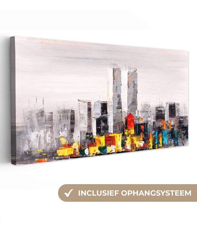 Canvas - Schilderij - Olieverf - Skyline - Abstract - Kunst - 40x20 cm - Woondecoratie - Schilderijen op canvas