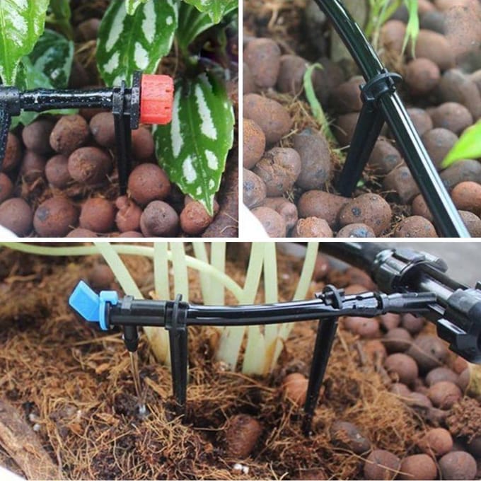 Druppelirrigatiekit Plantbewateringskit met Distributieslang Verstelbare Sproeiers Nevel black