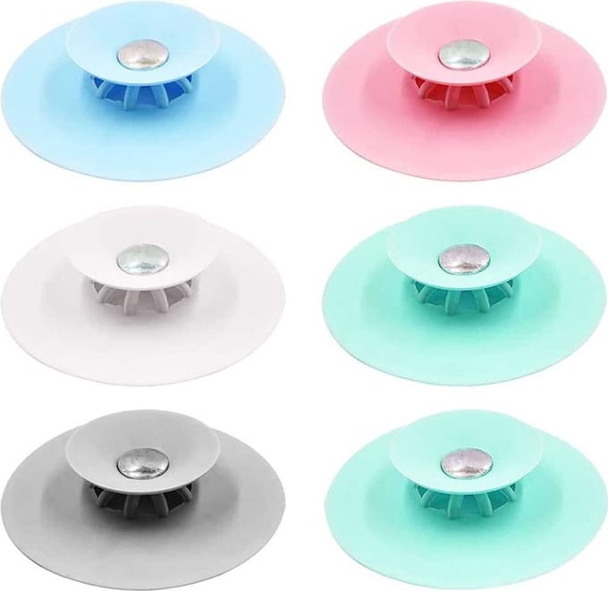 Set van 6 siliconen afvoerpluggen, afvoerfilter, afvoerplug, badstop, gootsteenstop, universele afvoerplug, voorkomt lekkages, haarfilter, douchefilterplug