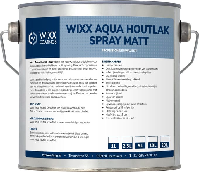 Wixx Aqua Houtlak Spray Matt - 5L - RAL 9016 | Verkeerswit