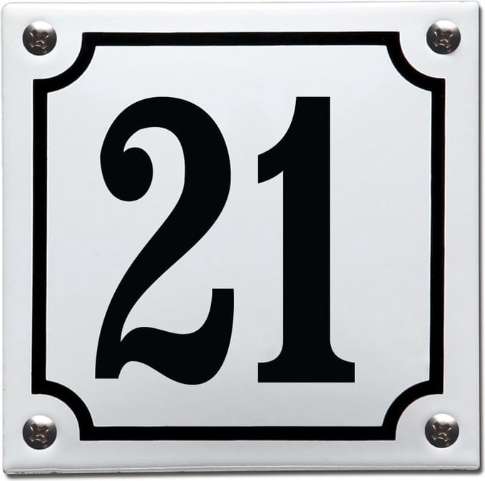 Emaille huisnummer wit/zwart nr. 21