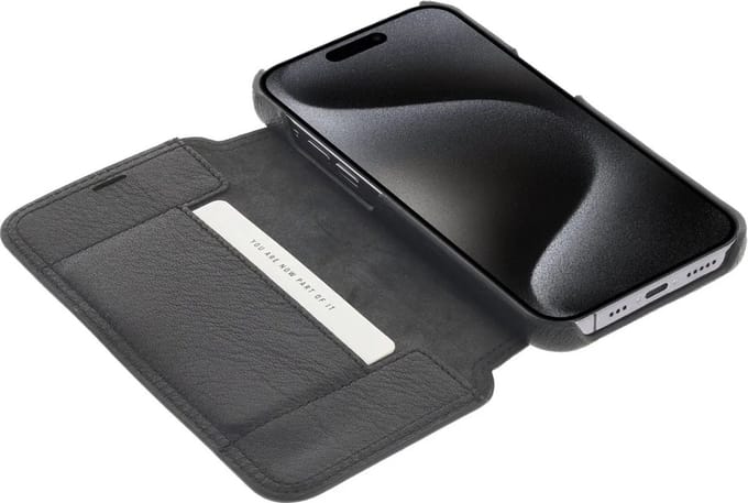 Minim Apple iPhone 15 Pro Max Hoesje Wallet Book Case Echt Leer Zwart
