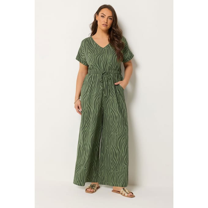 Yours Kakigroene Katoenen Jumpsuit Met Zebraprint Size 48