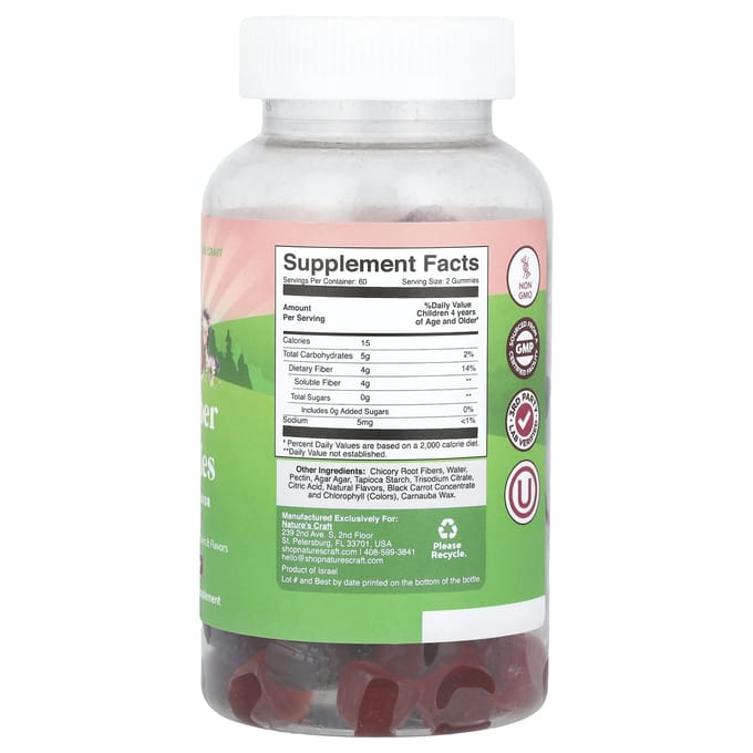 Nature's Craft, vezelgummies voor kinderen, suikervrij, gemengde bessen, 120 gummies
