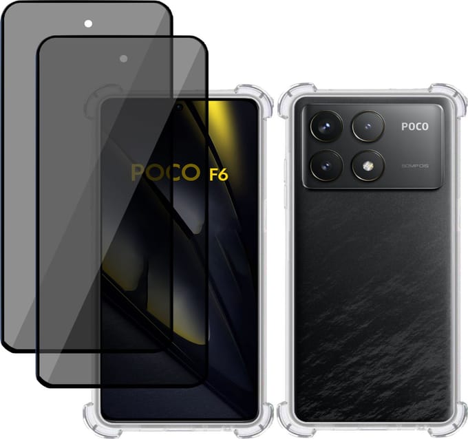Hoesje + 2x Privé Screenprotector geschikt voor POCO F6 Pro – Privacy Tempered Glass - Case Transparant