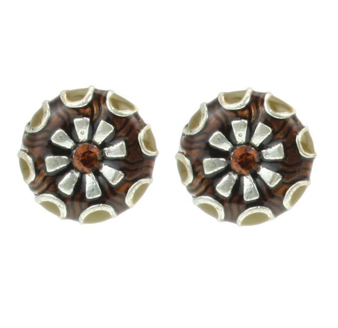 Behave - Oorknoppen met steentje - Bruin - Retro bloemdesign accent
