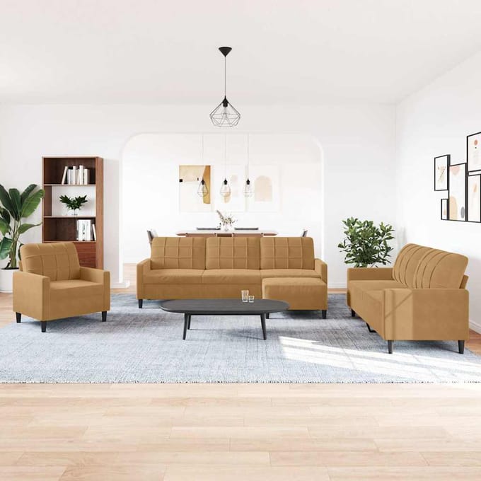 vidaXL - 4-delige - Loungeset - met - kussens - fluweel - bruin