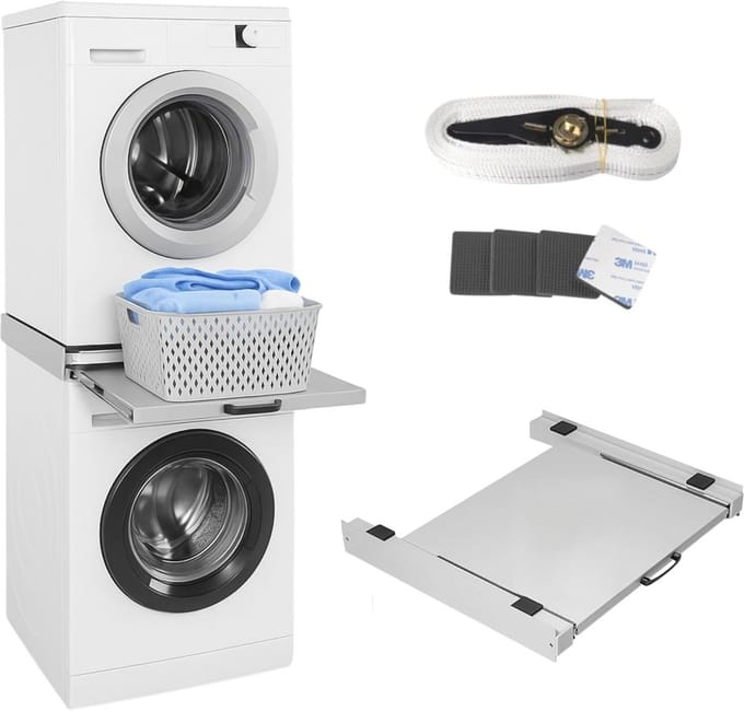 Universeel Verbindingframe voor Wasmachine en Drogen - Uittrekbare Handdoeksteun