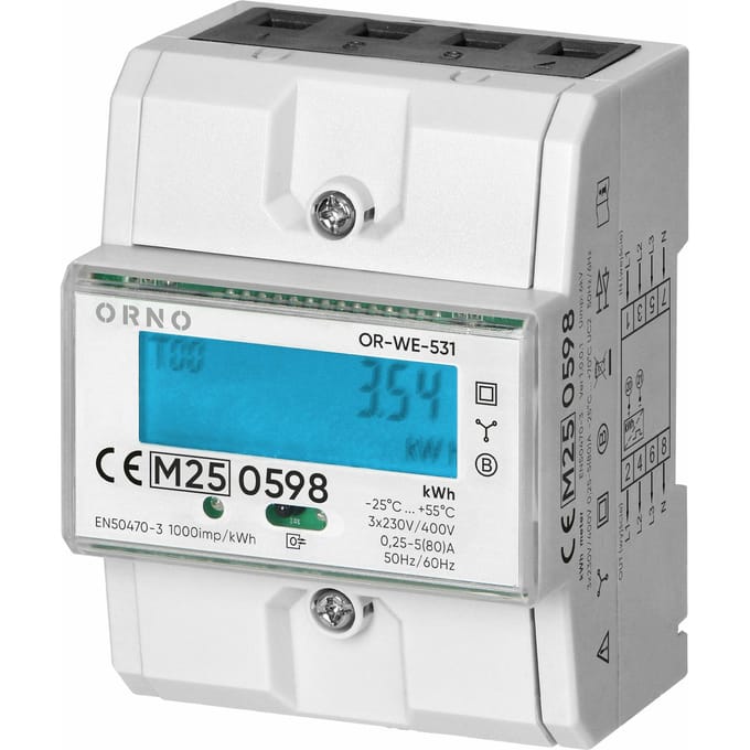 Orno OR-WE-531 - Elektriciteitsmeter - 3-fase - 80A - MID-gecertificeerd
