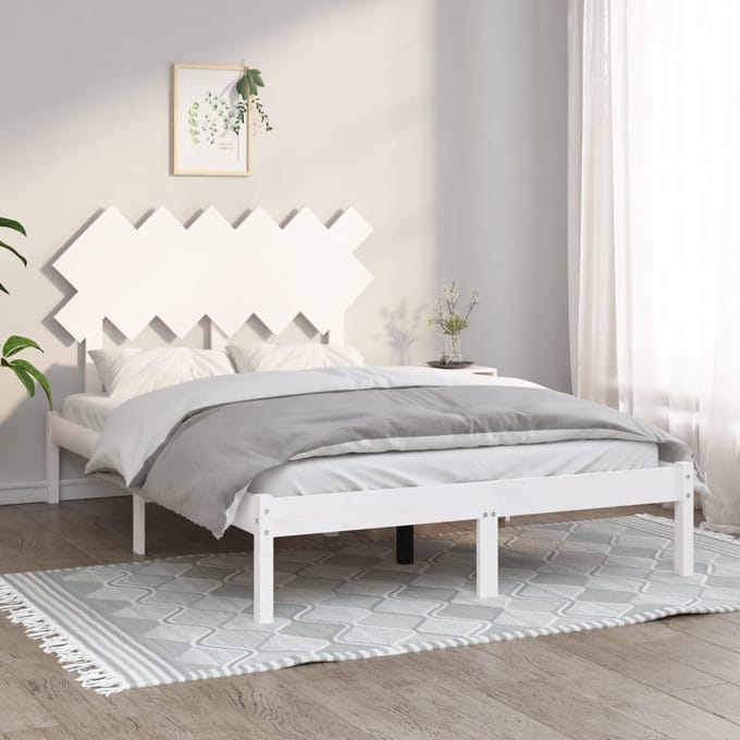vidaXL - Bedframe - massief - hout - wit - 120x200 - cm