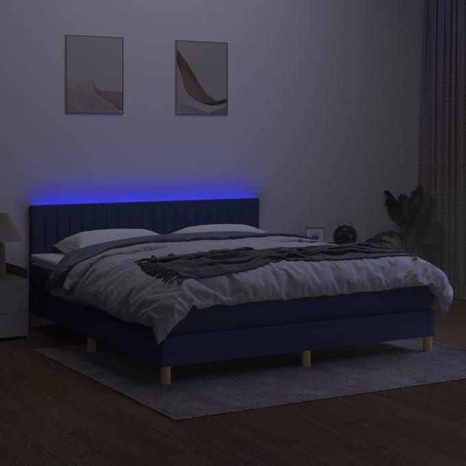vidaXL - Boxspring - met - matras - en - LED - stof - blauw - 160x200 - cm