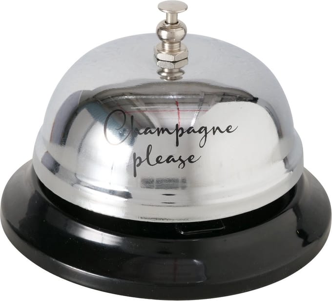 Toonbankbel - Zilver - Zwart - 8x6cm - Metaal - "champagne please"