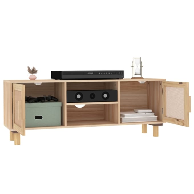 vidaXL - Tv-meubel - 105x30x40 - cm - massief - grenenhout - en - rattan - bruin